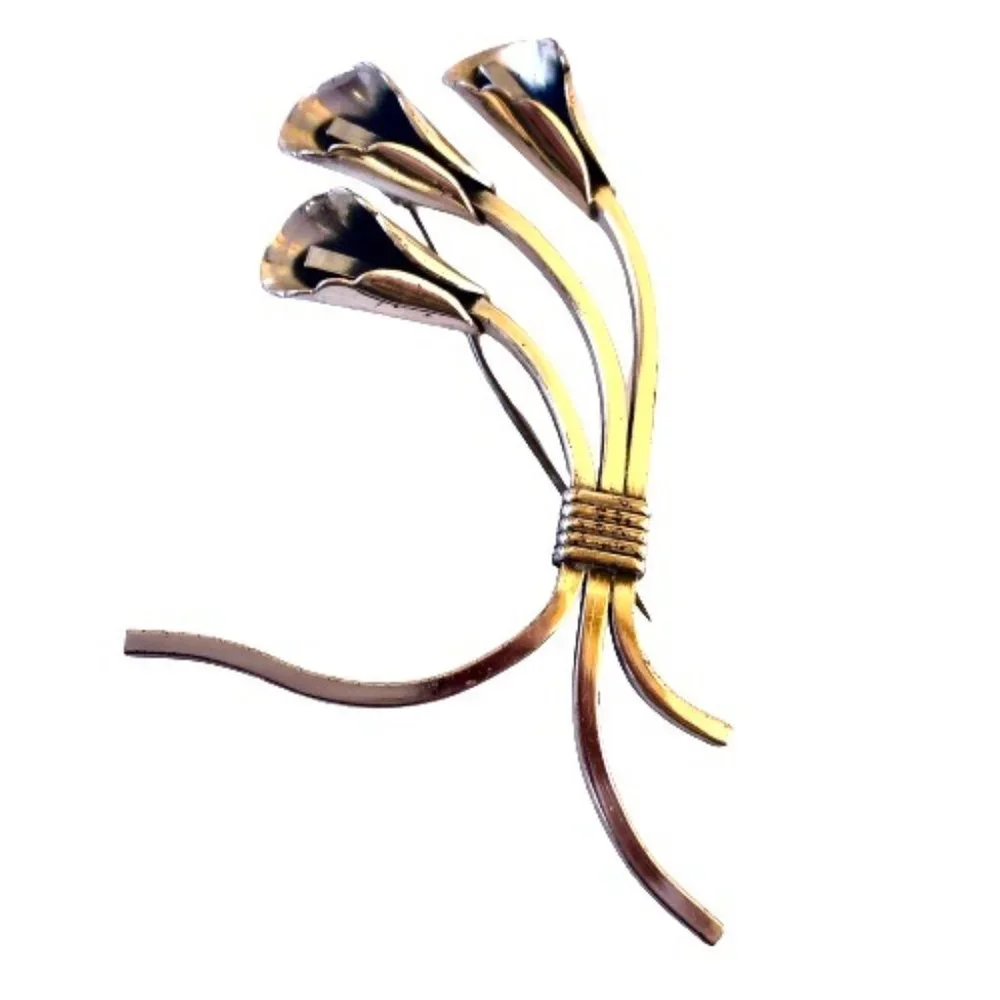 RENOIR Sauteur Vintage Brooch Sterling Silver Calla Lily Pin Signed Modernist